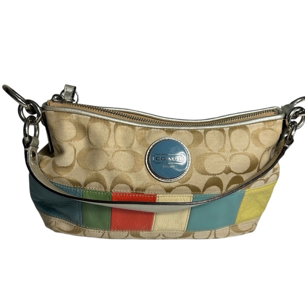 Coach Signature C Jacquard Tan Patchwork Baguette